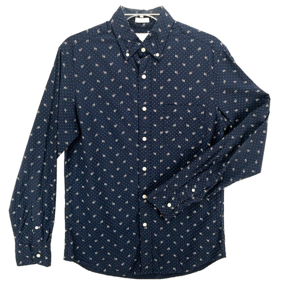 J Crew Organic Cotton Men's Small Stretch Slim Fit Secret Wash Blue Floral - Picture 1 of 12